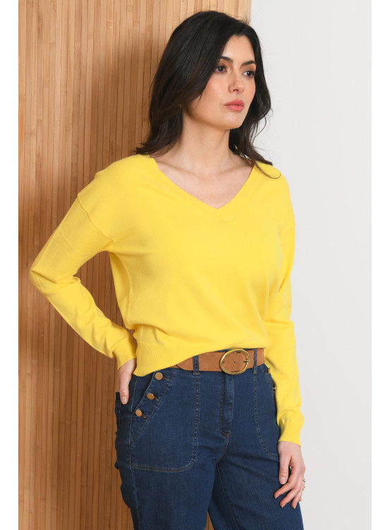 PULL COL V - PADOUE - JAUNE - Antonelle