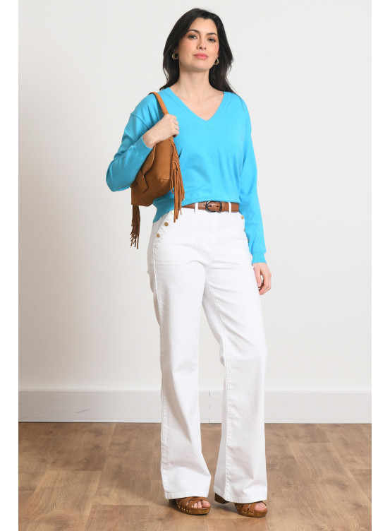 PULL COL V - PADOUE - TURQUOISE - Antonelle