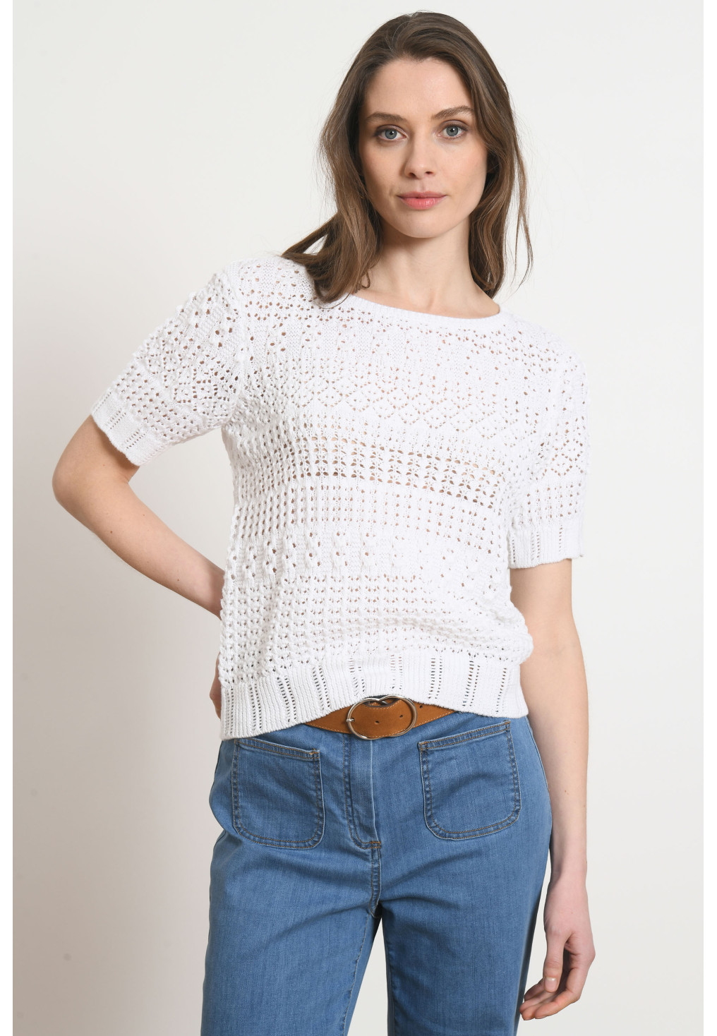 PULL MANCHES COURTES - PARADISO - BLANC - Antonelle