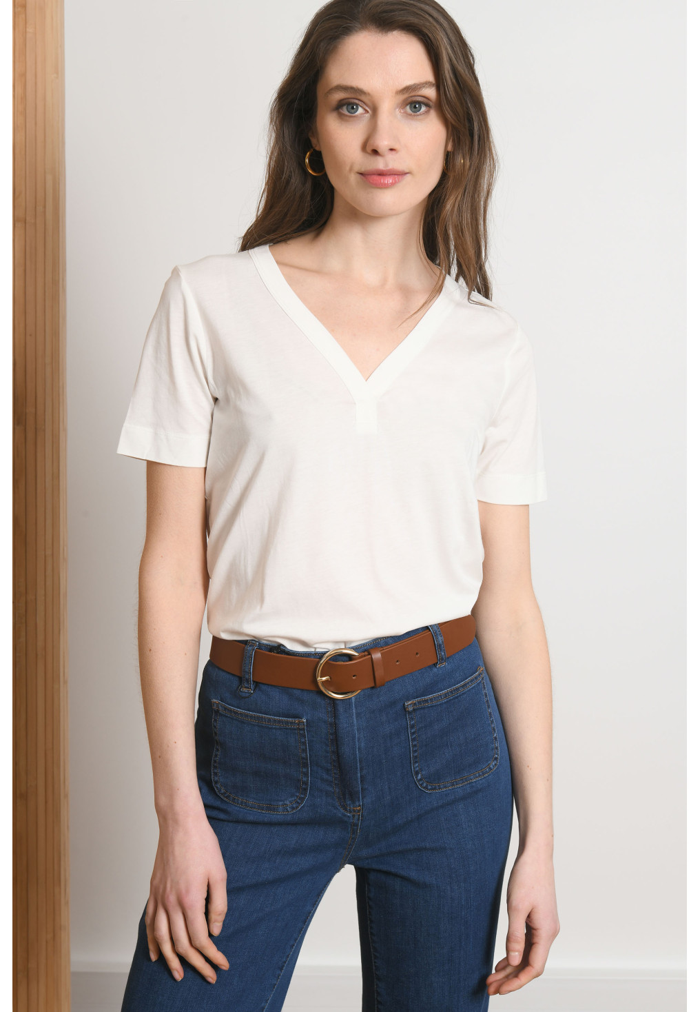 T-SHIRT COL V - PIANA - ECRU - Antonelle