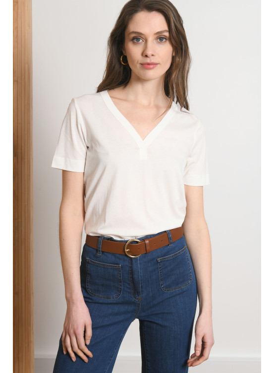 T-SHIRT COL V - PIANA - ECRU - Antonelle