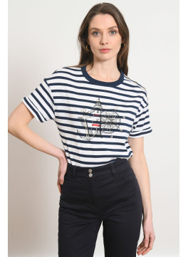 T-SHIRT - POILIER - BLANC/MARINE - Antonelle