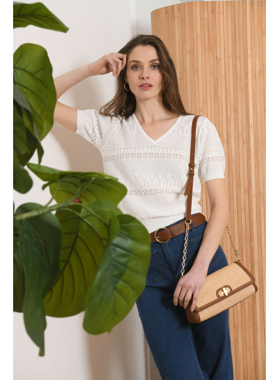PULL COL V - POINTEL - BLANC - Antonelle