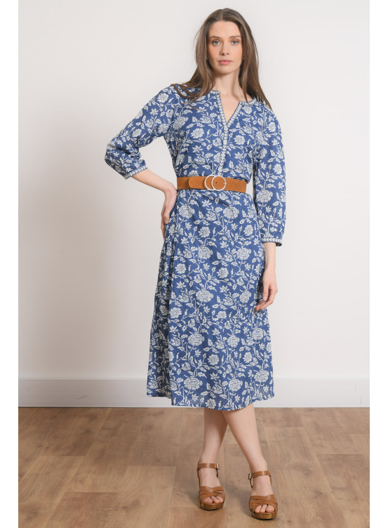 ROBE LONGUE 100% COTON - MELIA - INDIGO/BLANC - Antonelle