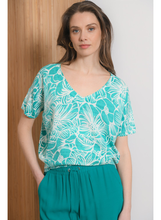 PULL COL V - PIVOINE - MENTHE - Antonelle