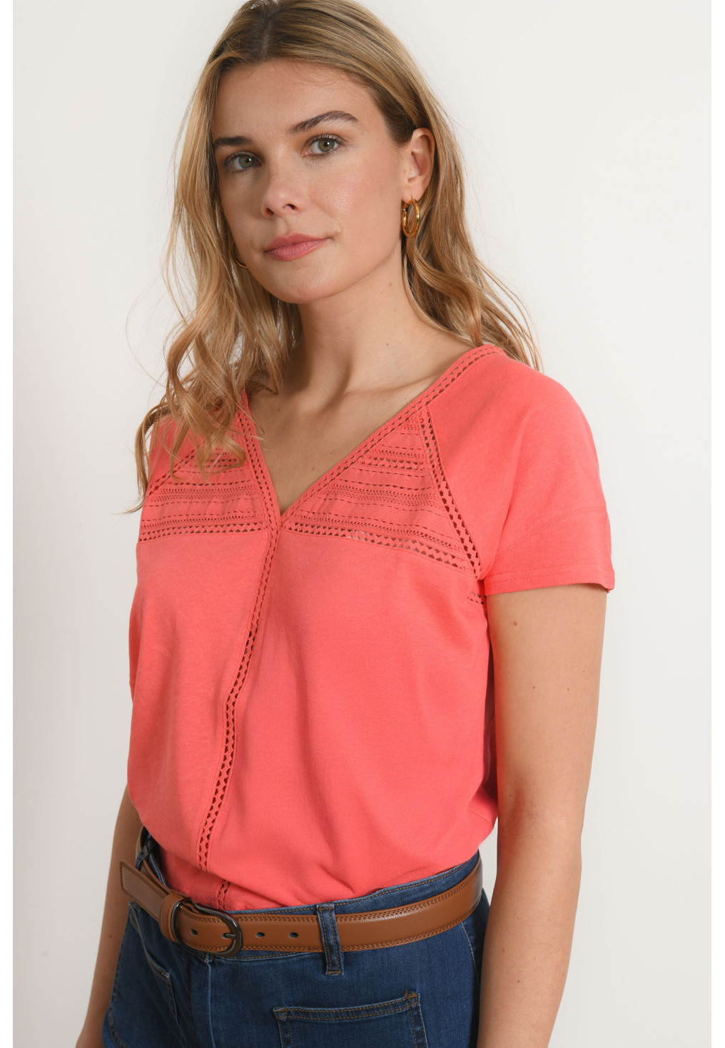 TEE-SHIRT COL V - PORTLAND - PECHE - Antonelle
