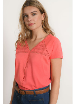 TEE-SHIRT COL V - PORTLAND - PECHE - Antonelle