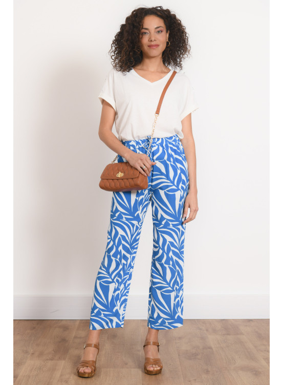 PANTALON 7/8 - POMPEI - OCEAN/BLANC - Antonelle