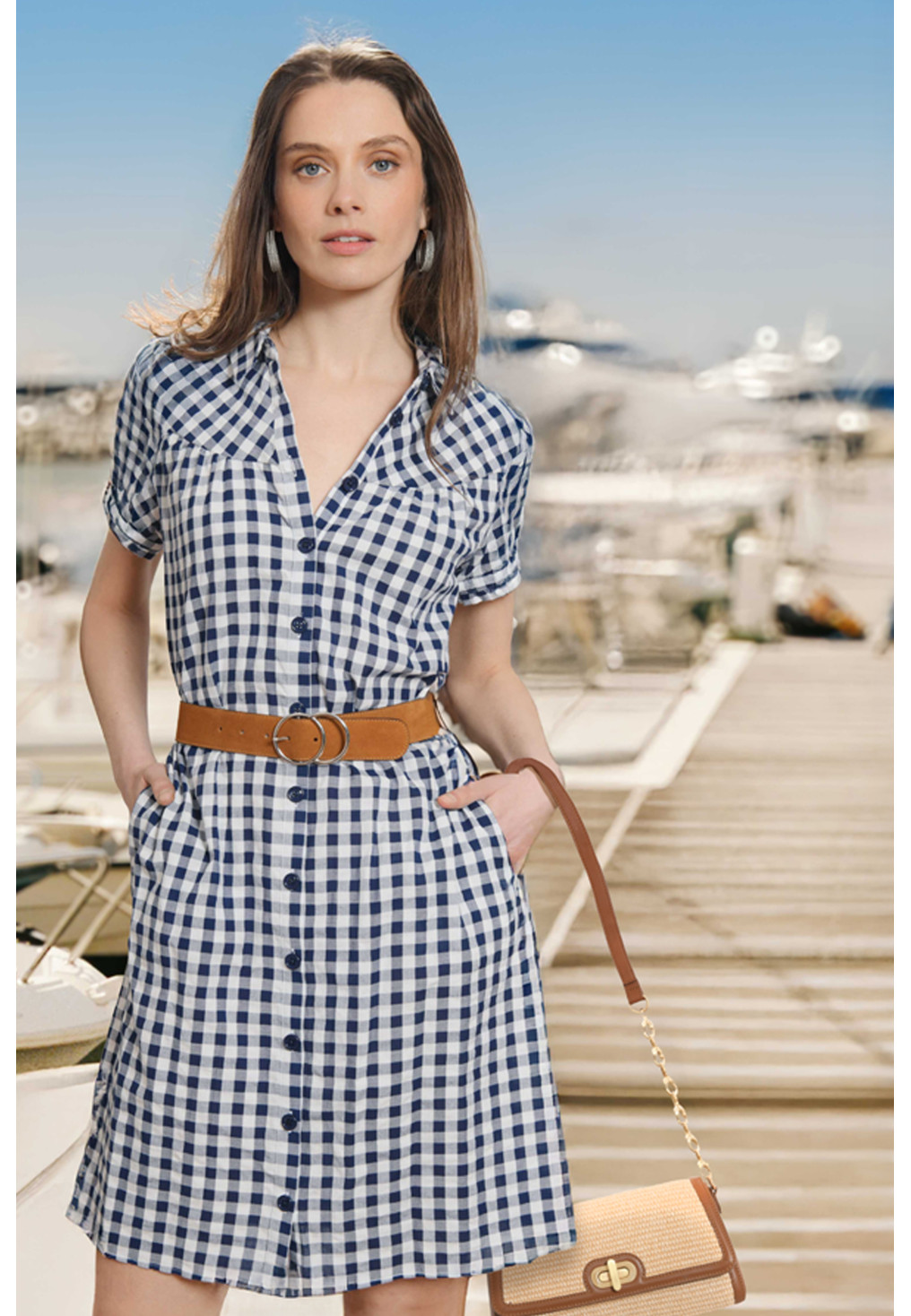 ROBE 100% COTON - IFOXA - COBALT/BLANC - Antonelle
