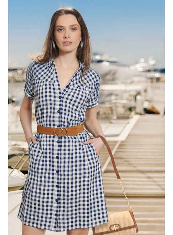 ROBE 100% COTON - IFOXA - COBALT/BLANC - Antonelle