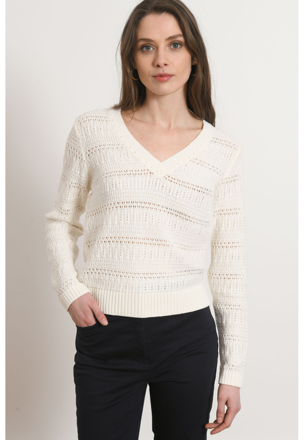 PULL COL V - PIMENT - ECRU - Antonelle