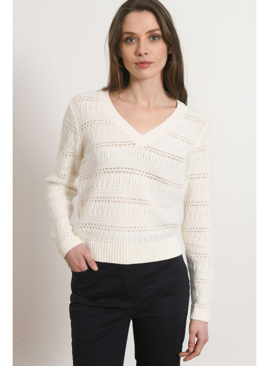 PULL COL V - PIMENT - ECRU - Antonelle