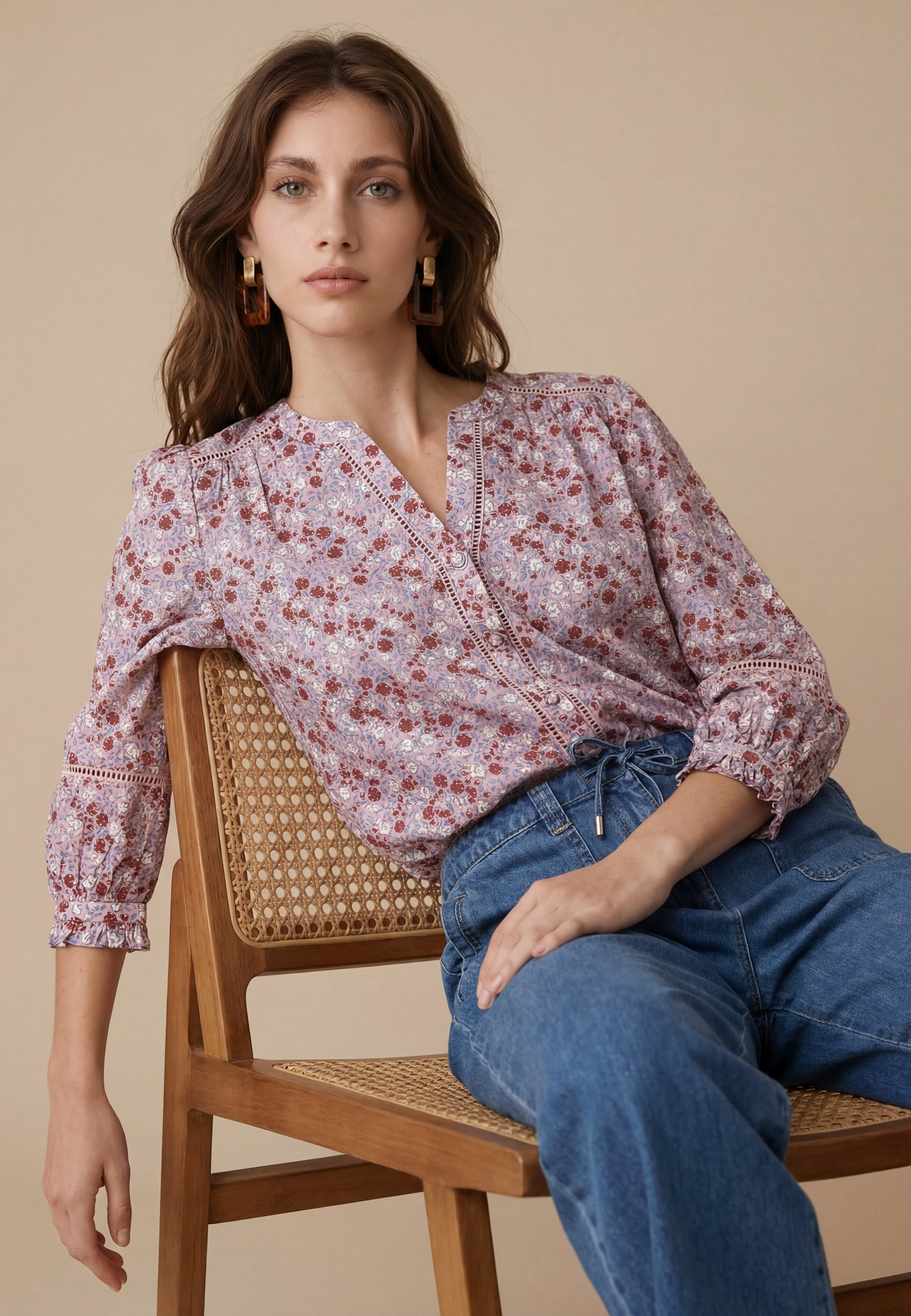CHEMISE - SANDRA - BLEU/ROSE